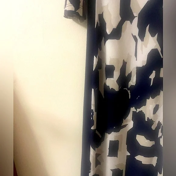 Ralph Lauren Navy & Cream (Size 16) Bateau Sheath Patterned Ruched Office Dress - Picture 10 of 16